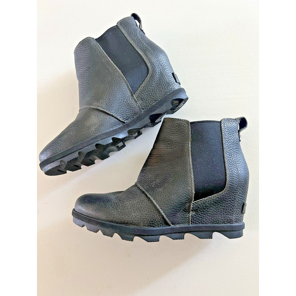 Sorel Gray Leather Joan Of Arctic Wedge Pull On Bootie Ankle Boot Waterproof 12 - Picture 5 of 9
